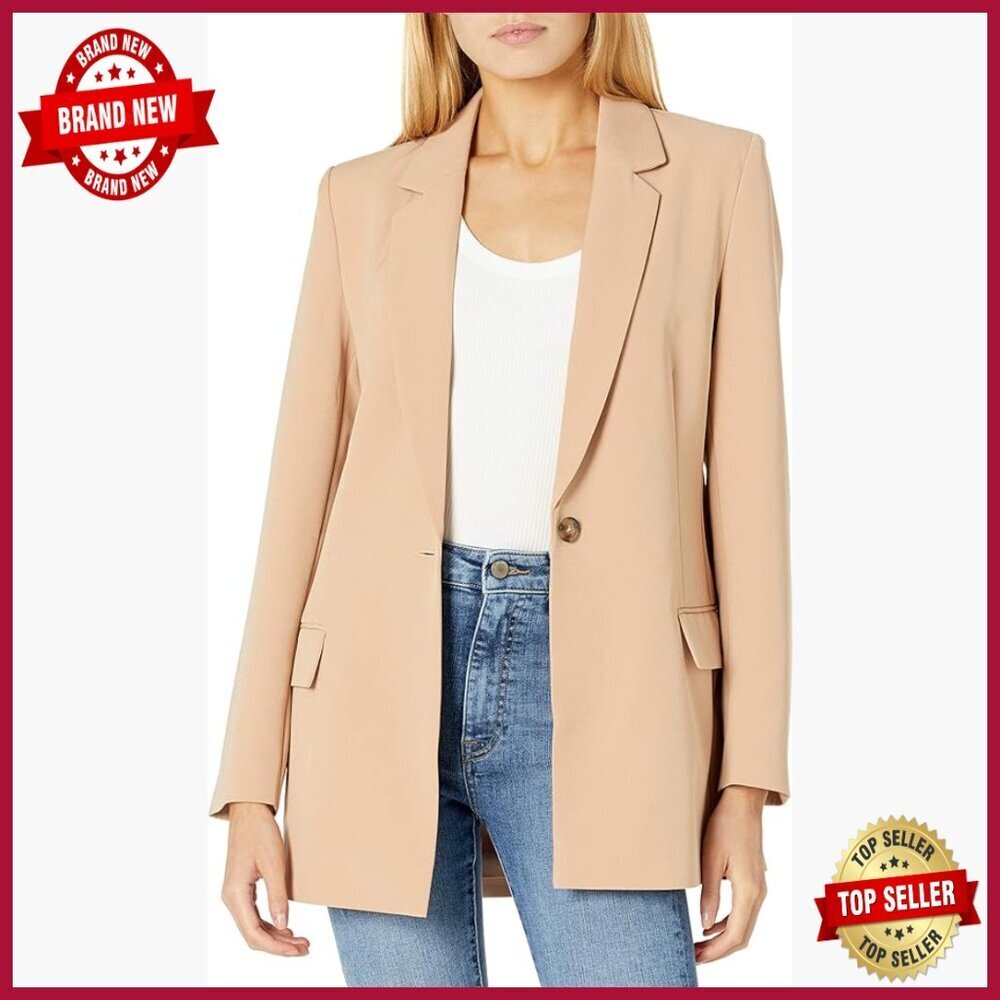 Longline Linen Blazer Regular Fit Notch Collar Button Closure